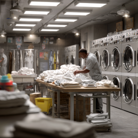 profesionalny pracovník v práčovni triedi oblečenie